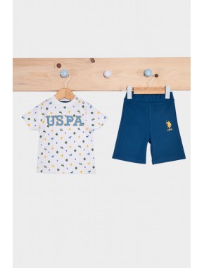 U.S Polo Assn Krem İndigo Erkek Bebek Kısa Kollu Takım