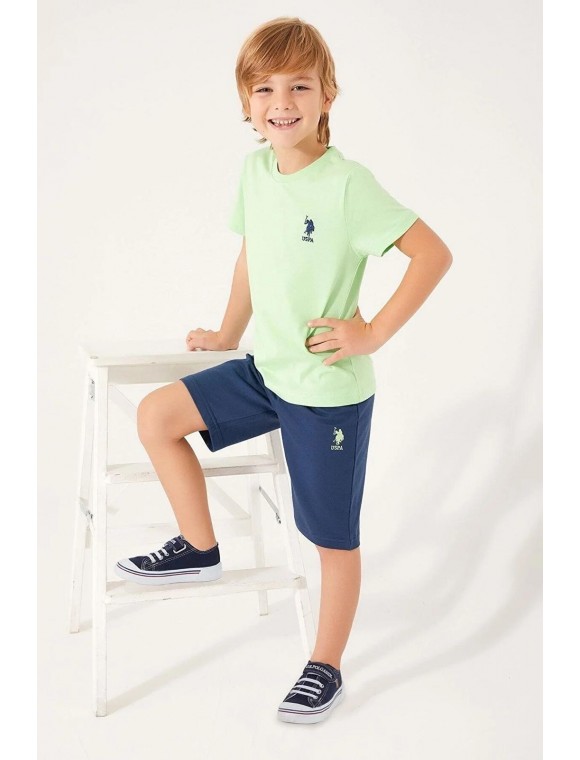 U.S. Polo Assn. Natural Soft Parlak Yeşil Erkek Çocuk Bermuda Takım