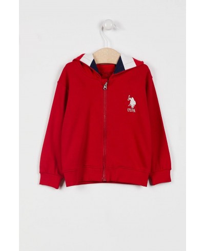 U.S. Polo Assn. Lisanslı Striped Kırmızı Erkek Bebek Kapüşonlu Hırka