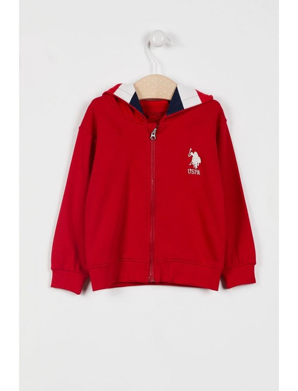U.S. Polo Assn. Lisanslı Striped Kırmızı Erkek Bebek Kapüşonlu Hırka