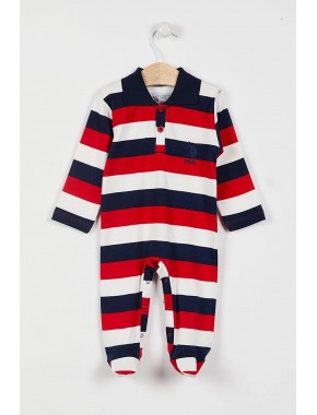  U.s. Polo Assn Lisanslı Striped Krem Erkek Bebek Patikli Tulum