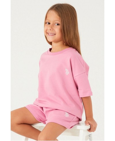  U.s. Polo Assn Plain Open Naive Toz Pembe Kız Çocuk Şort Takım
