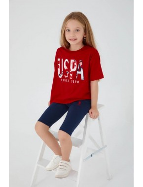 U.s. Polo Assn Shaped Color Transition Kırmızı Kız Çocuk Bermuda Takım