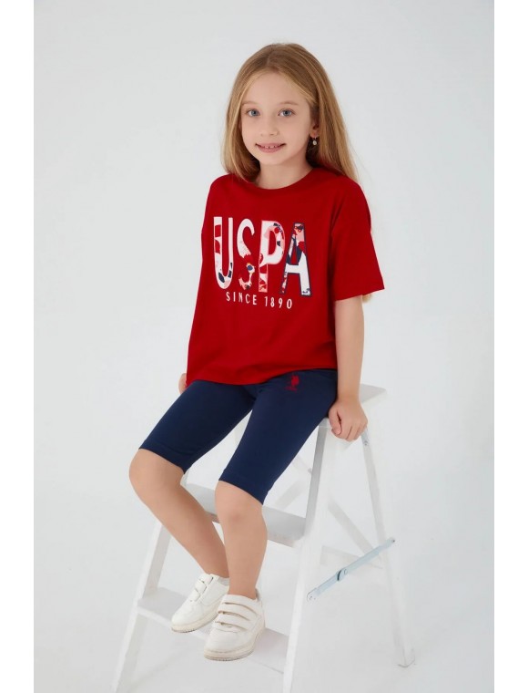 U.s. Polo Assn Shaped Color Transition Kırmızı Kız Çocuk Bermuda Takım