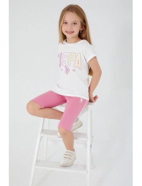 U.S. Polo Assn. Shapeless Writing Krem Kız Çocuk Bermuda Takım