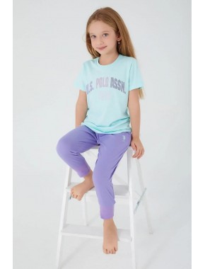 U.s. Polo Assn Bead Detail Turkuaz Kız Çocuk Kısa Kol Pijama Takım 