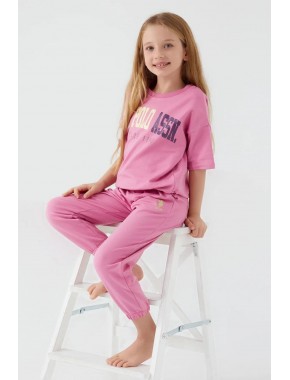 U.S. Polo Assn. Sea Blue Beyaz Kız Çocuk Kısa Kol Pijama Takım