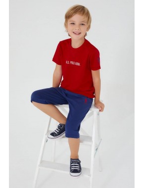  U.s. Polo Assn Dark Red Texture Kırmızı Erkek Çocuk Kapri Takım