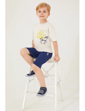 U.s. Polo Assn Horse Picture Pattern Kremmelanj Erkek Çocuk Bermuda Takım