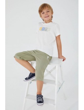 U.S. Polo Assn. Square Font Detail Krem Erkek Çocuk Kapri Takım