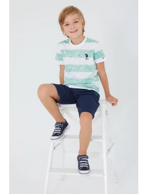 U.s. Polo Assn Stripe Pattern Çam Yeşili Erkek Çocuk Bermuda Takım