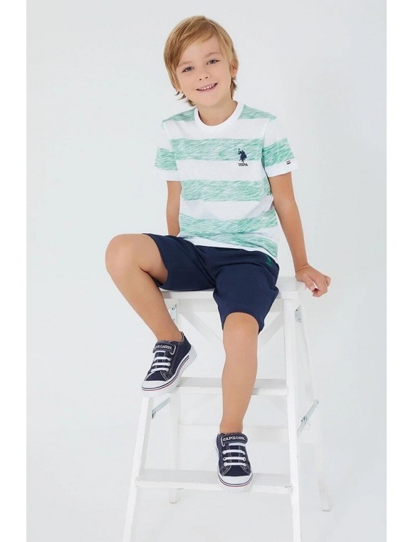 U.s. Polo Assn Stripe Pattern Çam Yeşili Erkek Çocuk Bermuda Takım