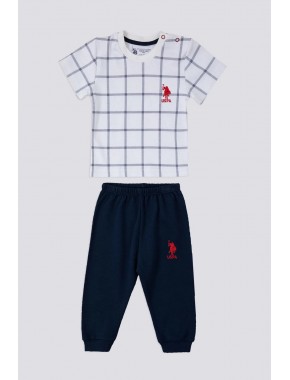 U.s. Polo Assn Square Line Pattern Krem Bebek Tshirt Takım