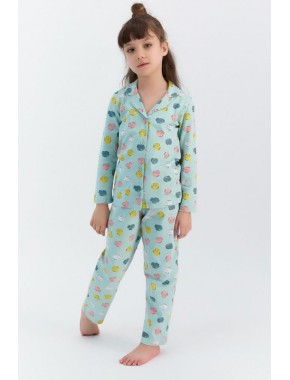 Açık Mint Kız Çocuk Gömlek Pijama Takımı