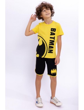 Batman Lisanslı Sarı Erkek Çocuk Biyeli Bermuda Takım