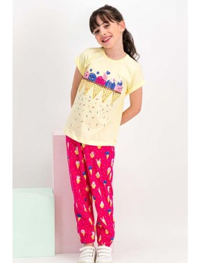 Cute Ice Cream Açık Sarı Kız Çocuk Pijama Takımı RP1779-C