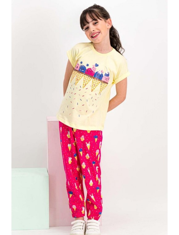 Cute Ice Cream Açık Sarı Kız Çocuk Pijama Takımı RP1779-C