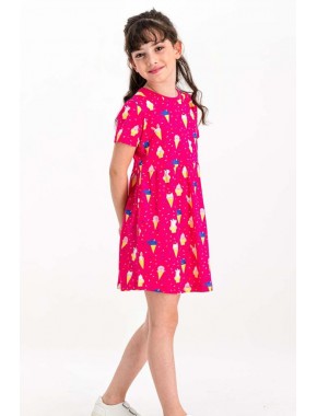 Cute Ice Cream Fuşya Kız Çocuk Homewear Elbise RP1782-C