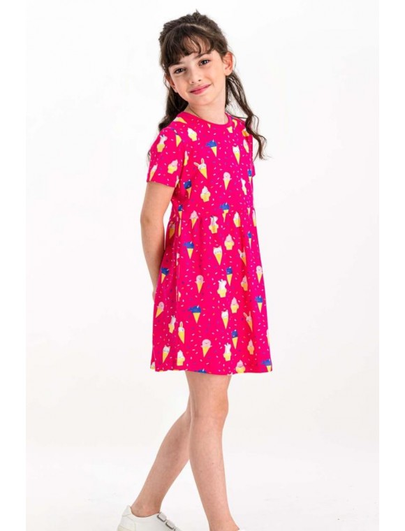 Cute Ice Cream Fuşya Kız Çocuk Homewear Elbise RP1782-C
