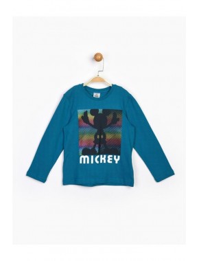 Erkek Çocuk Petrol Mickey Uzun Kol Tişört 16232
