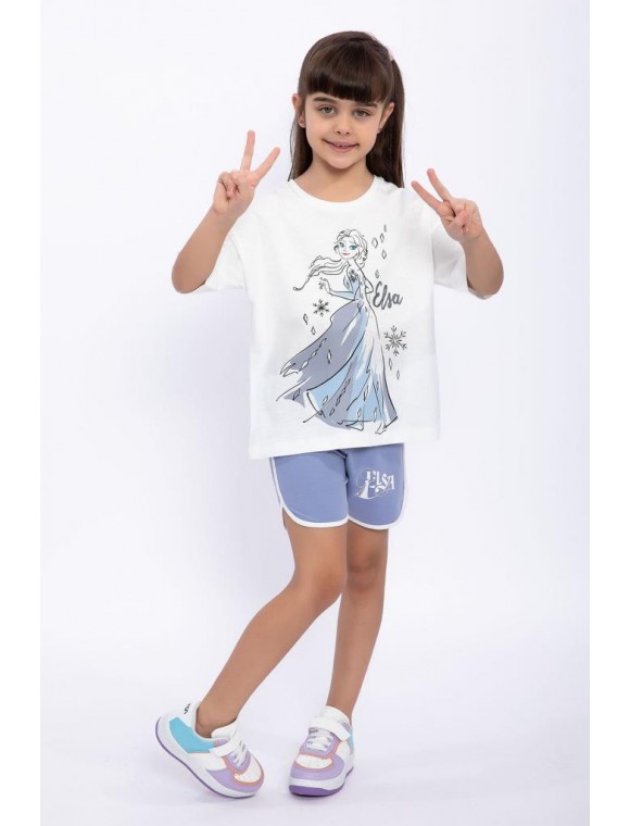 Frozen Lisanslı Elsa Krem Kız Çocuk Şort Takım