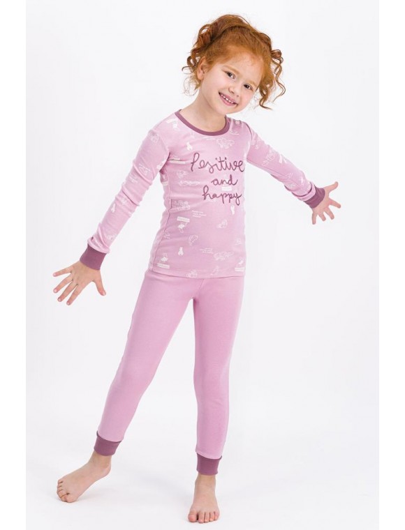 Kız Çocuk Açık Gül Kurusu Positive And Happy Pijama Takımı