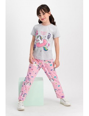 Kız Çocuk Gri Pijama Takımı