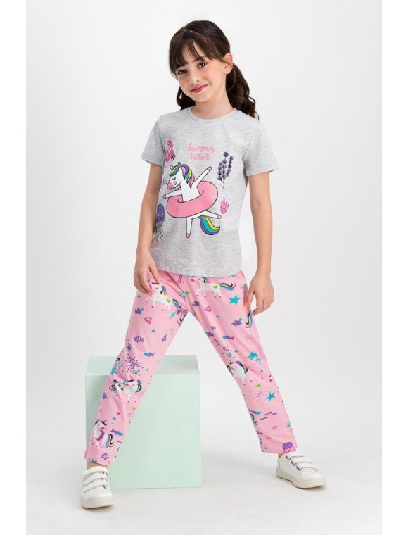 Kız Çocuk Gri Pijama Takımı