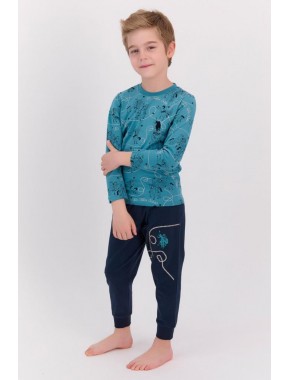 Koyu Petrol Erkek Çocuk Ribanalı Pijama Takımı