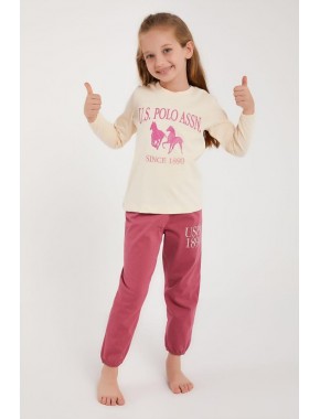 Lisanslı Fildişi Kız Çocuk Uzun Kol Pijama Takımı