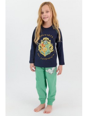 Lisanslı Lacivert Kız Çocuk Ribanalı Pijama Takımı