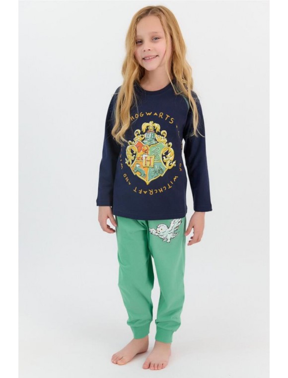 Lisanslı Lacivert Kız Çocuk Ribanalı Pijama Takımı