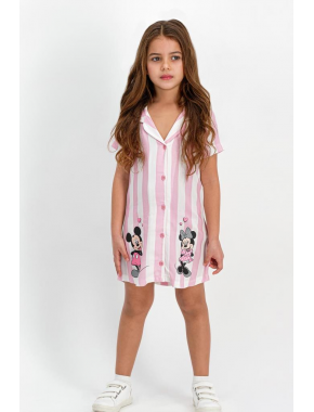 Mickey Mouse Lisanslı Beyaz-Lila Kız Çocuk Homewear Gömlek Elbise D4301-C