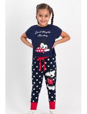 Mickey Mouse Lisanslı Lacivert Kız Çocuk Pijama Takımı