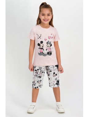 Mickey Mouse Lisanslı Somon Kız Çocuk Kapri Takım D4303-C