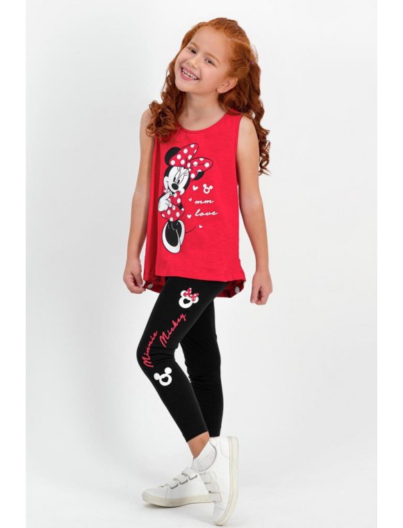 Minnie Mouse Lisanslı Kırmızı Kız Çocuk Tayt Pijama Takım