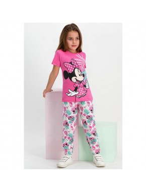 Minnie Mouse Lisanslı Pembe Kısa Kollu Kadın Pijama Takımı