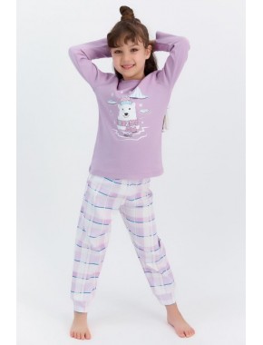 Rolypoly Ekoseli Lila Kız Çocuk Pijama Takımı