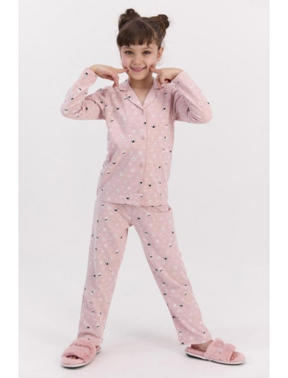 Rolypoly Snows Pembemelanj Kız Çocuk Mevsimlik Gömlek Pijama Takımı