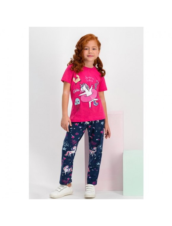 Summer Unicorn Fuşya Kız Çocuk Pijama Takımı