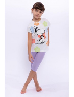 Snoopy Lisanslı Krem Kız Çocuk Tayt Takım