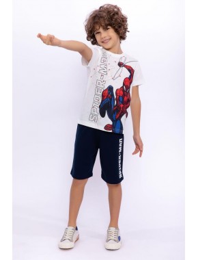 Spiderman Lisanslı Krem Erkek Çocuk Bermuda Takım