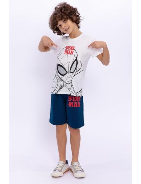 Spiderman Lisanslı Krem Erkek Çocuk Bisiklet Yaka Bermuda Takım