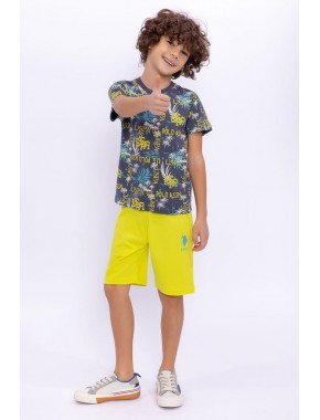Tropic Pattern Antrasit Erkek Çocuk Bermuda Takım