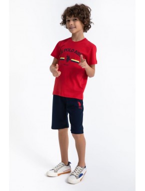U.s. Polo Assn Kırmızı Lacivert Erkek Çocuk Bisikler Yaka Bermuda Takım