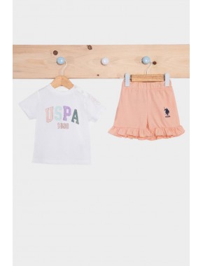 U.S. Polo Assn Krem Kız Bebek Fırfırlı Kısa Kollu Takım