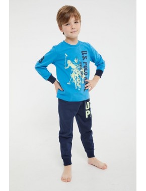 U.s. Polo Assn Lisanslı Authentic Brand Mavi Erkek Çocuk Uzun Kol Pijama Takım