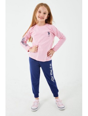 U.s. Polo Assn Lisanslı Klasik Şeker Pembe Kız Çocuk Uzun Kol Pijama Takım
